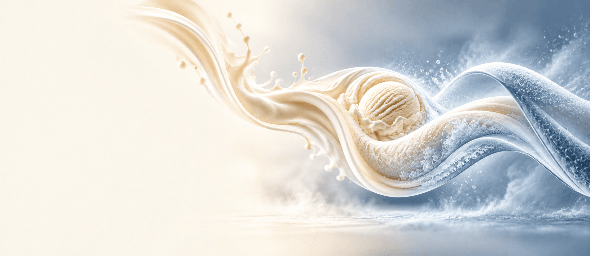 Dairy flowing into a frozen scoop held in a protected cold state