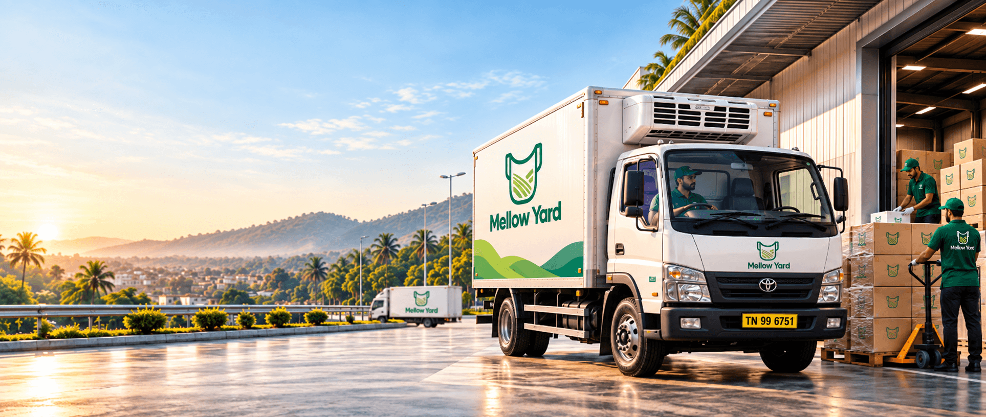 Refrigerated Mellow Yard truck ready to move frozen products from a distribution facility